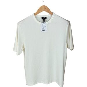 H&M Ribbed Crewneck Short Sleeve T-Shirt - Off-White
